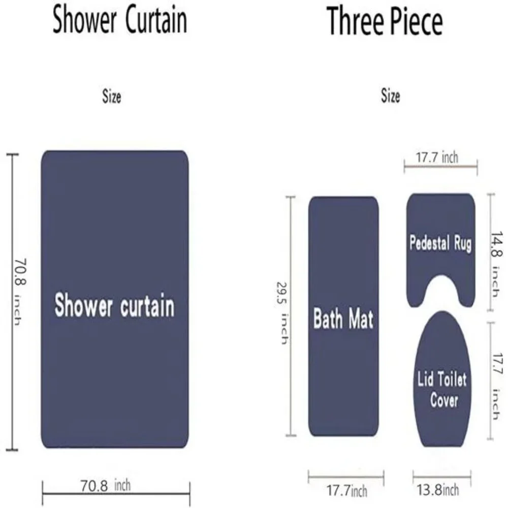 Red Rose 4 Pcs Shower Curtain Sets Non-Slip Rugs Bath Mat Toilet Cover